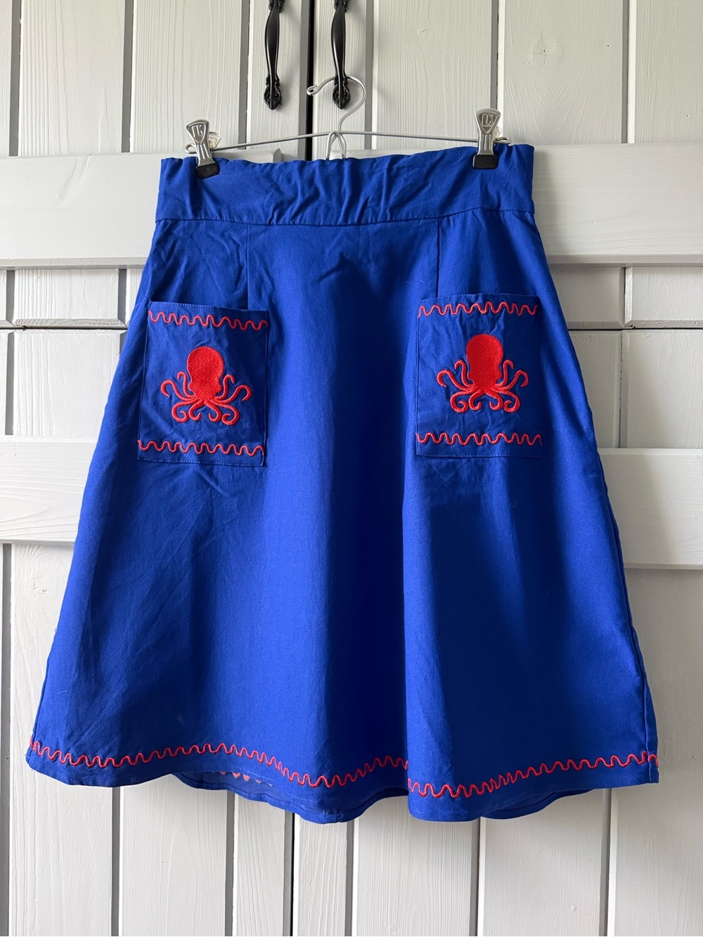 Sourpuss Royal Blue A-Line Skirt with Red Octopus Pockets